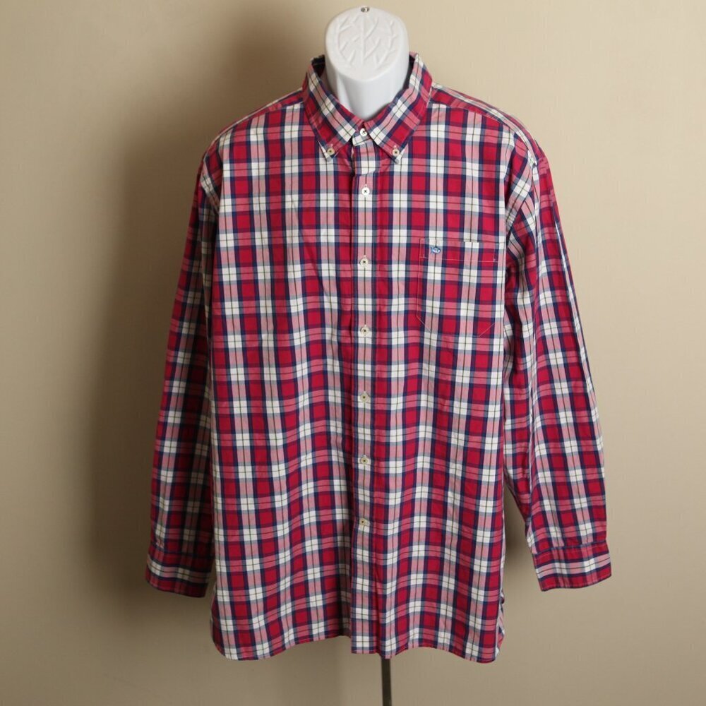 🌊 Southern Tide Men’s Pink Blue White Plaid L/S Shirt XL EUC ⛵